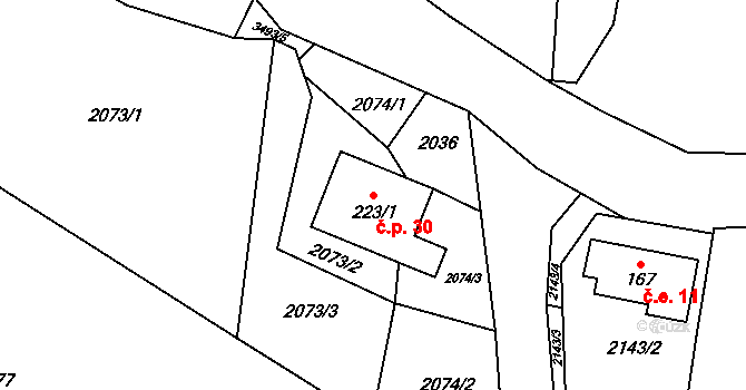 Nakvasovice 30, Čechtice na parcele st. 223/1 v KÚ Nakvasovice, Katastrální mapa