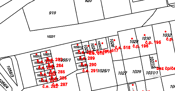 Miřetice u Klášterce nad Ohří 515, Klášterec nad Ohří na parcele st. 1023 v KÚ Miřetice u Klášterce nad Ohří, Katastrální mapa