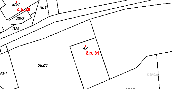 Brťoví 31, Prosetín na parcele st. 47 v KÚ Brťoví, Katastrální mapa