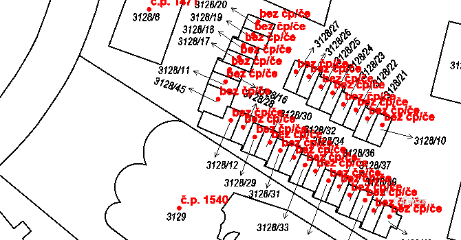 Praha 40440214 na parcele st. 3128/12 v KÚ Dejvice, Katastrální mapa
