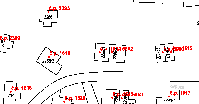 Zlín 1614 na parcele st. 2288/1 v KÚ Zlín, Katastrální mapa