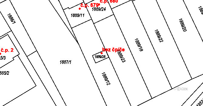 Mikulčice 42500214 na parcele st. 1889/25 v KÚ Mikulčice, Katastrální mapa