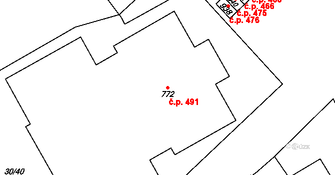 Přerov 43802214 na parcele st. 772 v KÚ Předmostí, Katastrální mapa