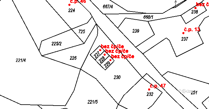 Čenkov 44444214 na parcele st. 228 v KÚ Čenkov u Příbramě, Katastrální mapa