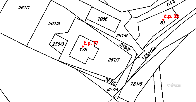 Jeřišno 44548214 na parcele st. 261/7 v KÚ Jeřišno, Katastrální mapa