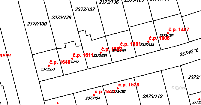 Předměstí 1582, Opava na parcele st. 2373/291 v KÚ Opava-Předměstí, Katastrální mapa