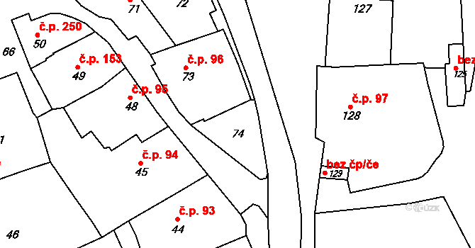 Borkovany 47210214 na parcele st. 74 v KÚ Borkovany, Katastrální mapa