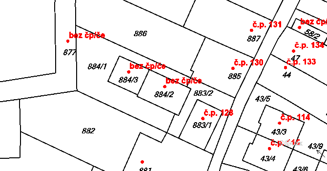Dačice 47511214 na parcele st. 884/2 v KÚ Dačice, Katastrální mapa