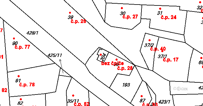 Tuřany 47829214 na parcele st. 204 v KÚ Byseň, Katastrální mapa