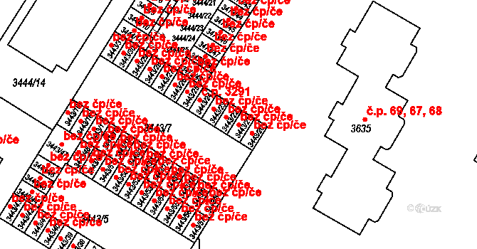 Přerov 49617214 na parcele st. 3443/21 v KÚ Přerov, Katastrální mapa