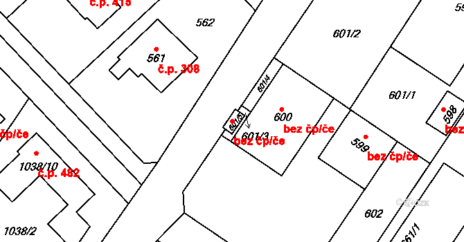 Křelov-Břuchotín 49889214 na parcele st. 601/5 v KÚ Křelov, Katastrální mapa