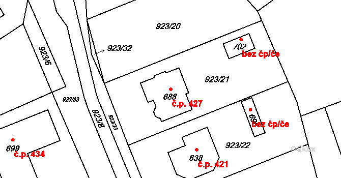 Hrochův Týnec 427 na parcele st. 688 v KÚ Hrochův Týnec, Katastrální mapa