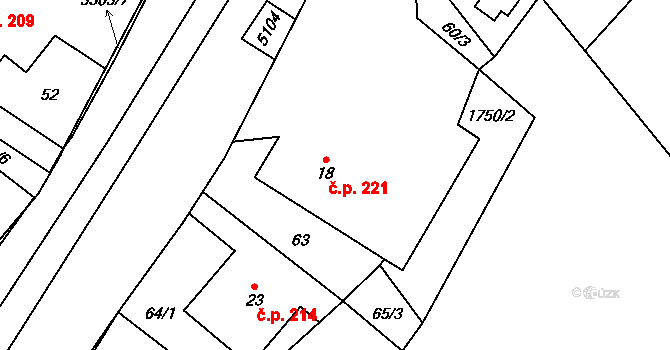 Krouna 221 na parcele st. 18 v KÚ Krouna, Katastrální mapa