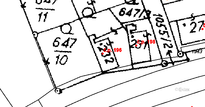 Hrochův Týnec 196 na parcele st. 232 v KÚ Hrochův Týnec, Katastrální mapa