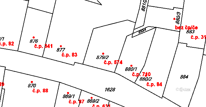 Drnovice 574 na parcele st. 879/2 v KÚ Drnovice u Vyškova, Katastrální mapa