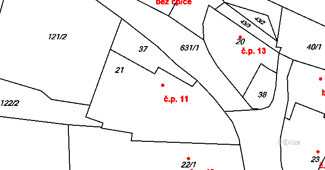 Lučkovice 11, Mirotice na parcele st. 21 v KÚ Lučkovice, Katastrální mapa