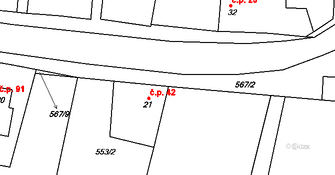 Korycany 42, Neratovice na parcele st. 21 v KÚ Korycany, Katastrální mapa