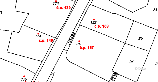 Plánice 157 na parcele st. 191 v KÚ Plánice, Katastrální mapa