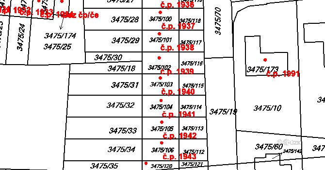 Úvaly 1940 na parcele st. 3475/103 v KÚ Úvaly u Prahy, Katastrální mapa