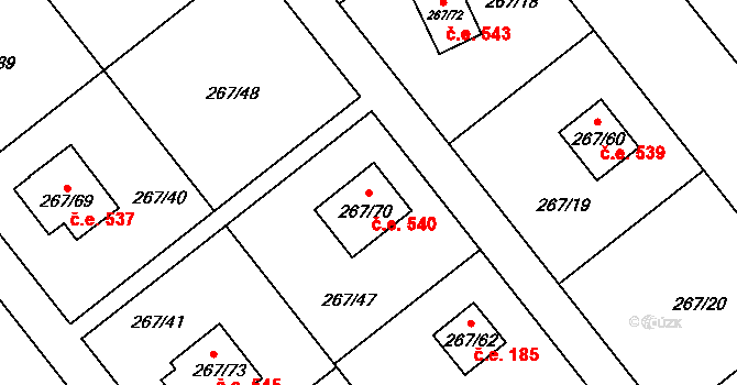 Tušimice 540, Kadaň na parcele st. 267/70 v KÚ Tušimice, Katastrální mapa