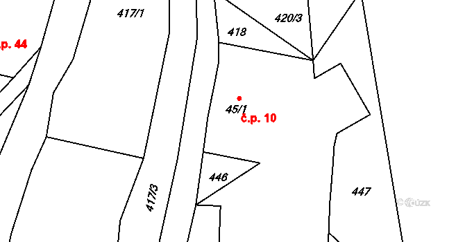 Šléglov 10 na parcele st. 45/1 v KÚ Šléglov, Katastrální mapa