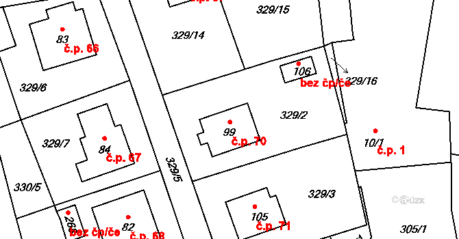 Chvalovice 70 na parcele st. 99 v KÚ Chvalovice u Netolic, Katastrální mapa