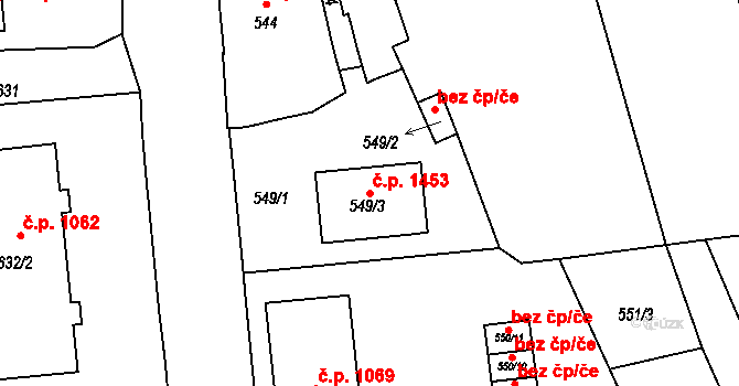 Třešť 1453 na parcele st. 549/3 v KÚ Třešť, Katastrální mapa