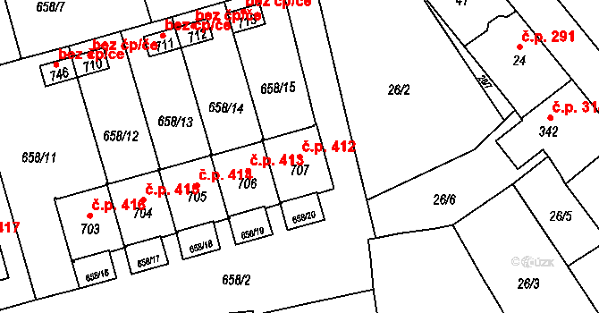 Vlachovo Březí 412 na parcele st. 707 v KÚ Vlachovo Březí, Katastrální mapa