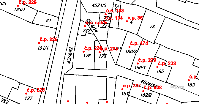 Počátky 235 na parcele st. 177 v KÚ Počátky, Katastrální mapa