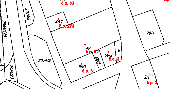 Merklín 82 na parcele st. 49 v KÚ Merklín u Přeštic, Katastrální mapa