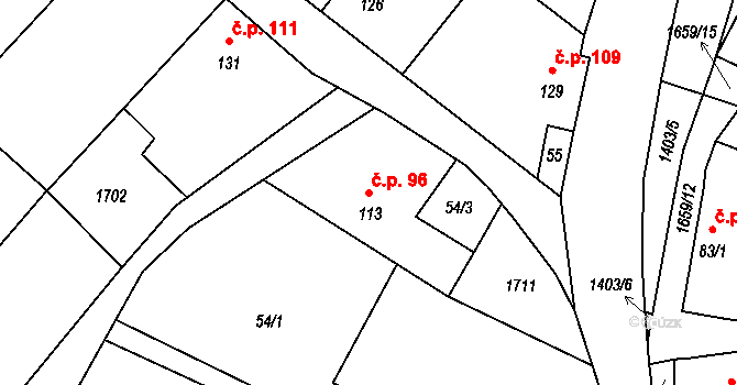 Želeč 96, Měcholupy na parcele st. 113 v KÚ Želeč u Žatce, Katastrální mapa