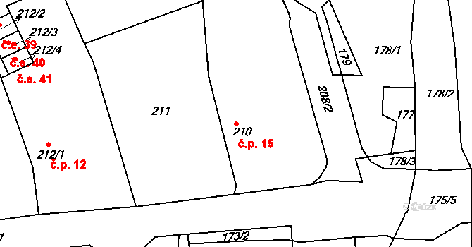 Koštov 15, Trmice na parcele st. 210 v KÚ Koštov, Katastrální mapa