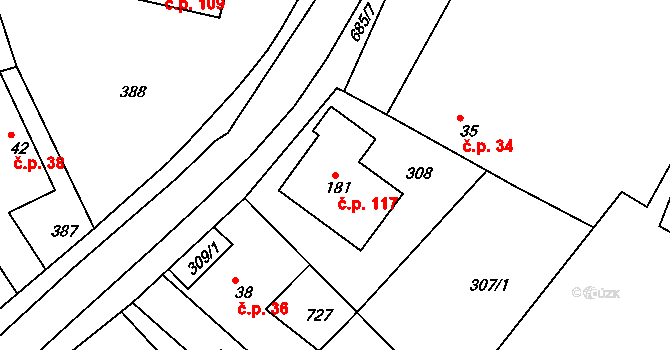 Polánky nad Dědinou 117, Třebechovice pod Orebem na parcele st. 181 v KÚ Polánky nad Dědinou, Katastrální mapa