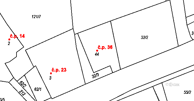 Kohoutov 36, Ždírec nad Doubravou na parcele st. 44 v KÚ Kohoutov u Ždírce nad Doubravou, Katastrální mapa