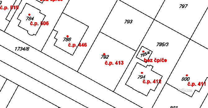 Opočno 413 na parcele st. 792 v KÚ Opočno pod Orlickými horami, Katastrální mapa