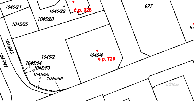 Dobruška 726 na parcele st. 1045/4 v KÚ Dobruška, Katastrální mapa