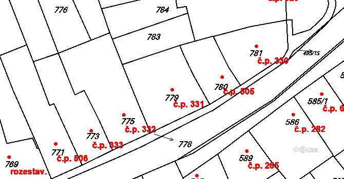 Hustopeče 331 na parcele st. 779 v KÚ Hustopeče u Brna, Katastrální mapa