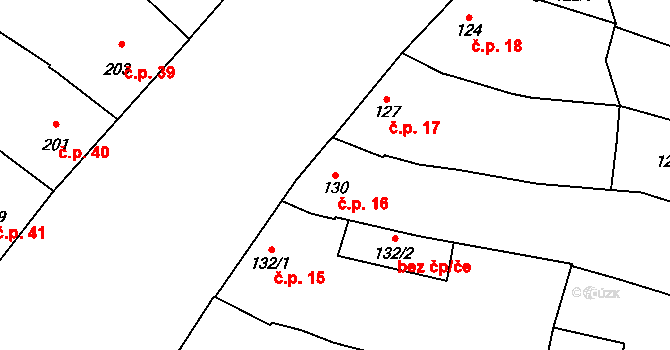 Bílany 16, Kroměříž na parcele st. 130 v KÚ Bílany, Katastrální mapa