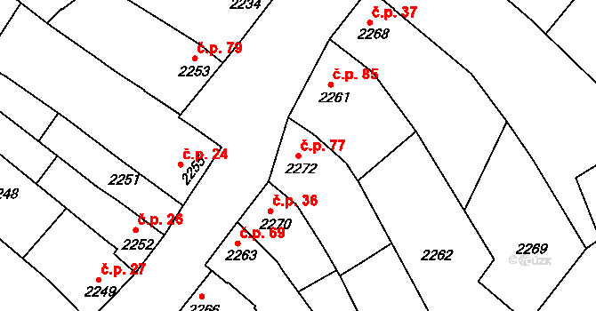 Lutopecny 77 na parcele st. 2272 v KÚ Lutopecny, Katastrální mapa