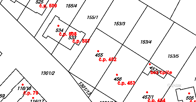 Smržice 452 na parcele st. 455 v KÚ Smržice, Katastrální mapa