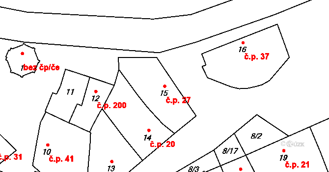Přerov VI-Újezdec 27, Přerov na parcele st. 15 v KÚ Újezdec u Přerova, Katastrální mapa