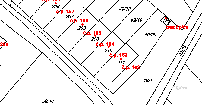 Přerov XI-Vinary 163, Přerov na parcele st. 210 v KÚ Vinary u Přerova, Katastrální mapa