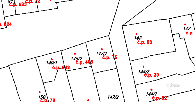 Lipník nad Bečvou I-Město 75, Lipník nad Bečvou na parcele st. 147/1 v KÚ Lipník nad Bečvou, Katastrální mapa
