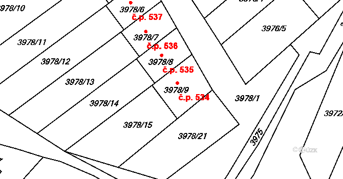 Žižkov 534, Kutná Hora na parcele st. 3978/9 v KÚ Kutná Hora, Katastrální mapa