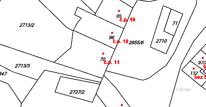 Červený Újezdec 11, Lišov na parcele st. 70 v KÚ Červený Újezdec, Katastrální mapa