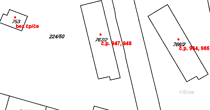 Ostrov 947,948 na parcele st. 767/2 v KÚ Ostrov nad Ohří, Katastrální mapa