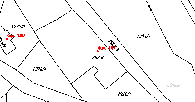 Dolní Maxov 147, Josefův Důl na parcele st. 233/9 v KÚ Dolní Maxov, Katastrální mapa