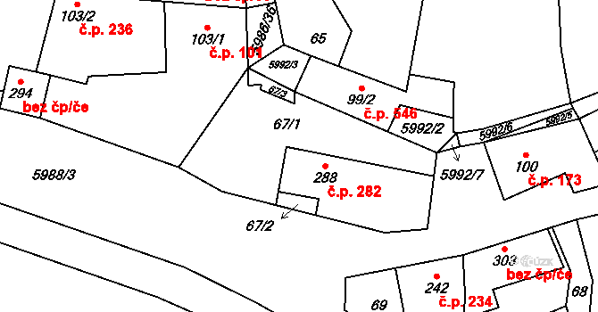 Kamenice 282 na parcele st. 288 v KÚ Kamenice u Jihlavy, Katastrální mapa