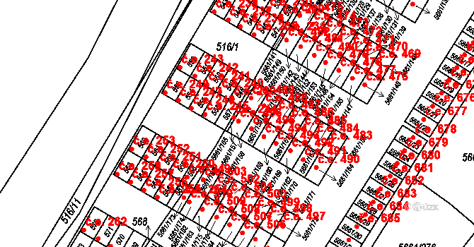 Jihlava 496 na parcele st. 5661/158 v KÚ Jihlava, Katastrální mapa