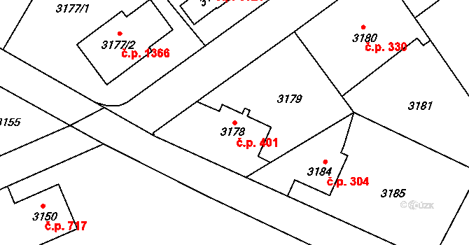 Vratimov 401 na parcele st. 3178 v KÚ Vratimov, Katastrální mapa